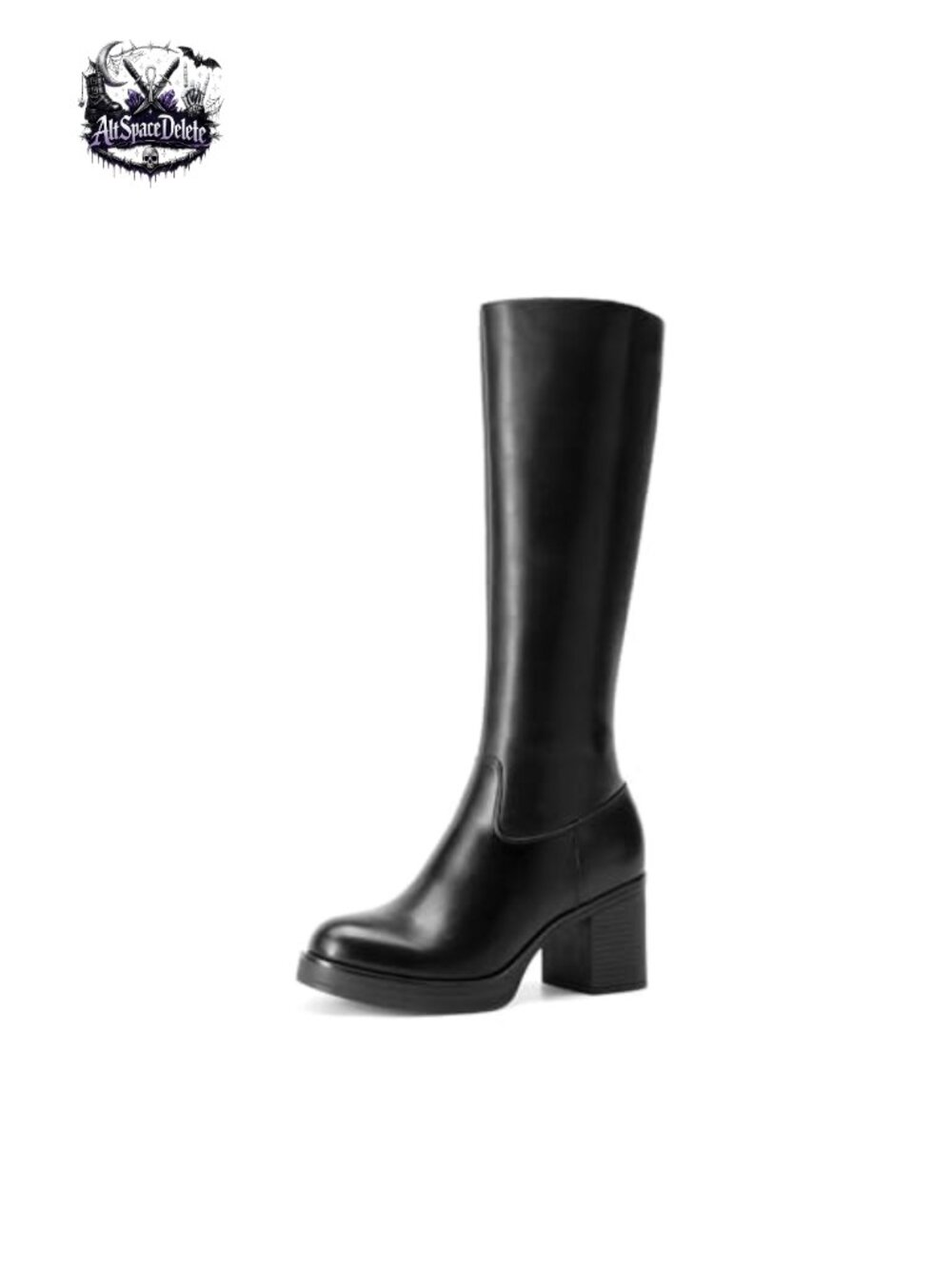 Womens Knee High Platform Boots Round Toe Faux Leather Heeled Boots